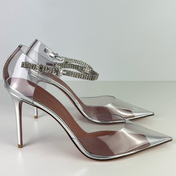 NEW AMINA MUADDI CRYSTAL-EMBELLISHED TRANSPARENT PUMPS - Picture 3 of 14